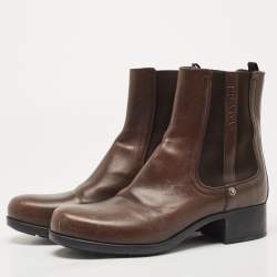 Prada Sport Brown Leather Ankle Boots Size 38