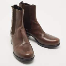 Prada Sport Brown Leather Ankle Boots Size 38