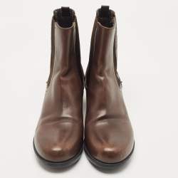 Prada Sport Brown Leather Ankle Boots Size 38
