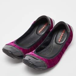 Pre Owned Prada Sport Purple/Black Velvet and Patent Leather Scrunch Ballet Flats Size 38