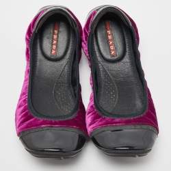 Pre Owned Prada Sport Purple/Black Velvet and Patent Leather Scrunch Ballet Flats Size 38