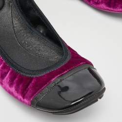 Pre Owned Prada Sport Purple/Black Velvet and Patent Leather Scrunch Ballet Flats Size 38