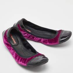 Pre Owned Prada Sport Purple/Black Velvet and Patent Leather Scrunch Ballet Flats Size 38