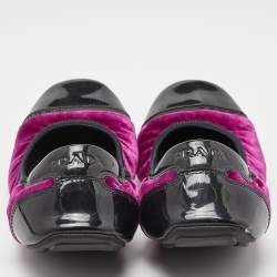 Pre Owned Prada Sport Purple/Black Velvet and Patent Leather Scrunch Ballet Flats Size 38