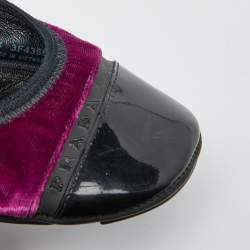 Pre Owned Prada Sport Purple/Black Velvet and Patent Leather Scrunch Ballet Flats Size 38
