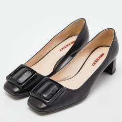 Prada Sport Black Leather Block Heel Pumps Size 39