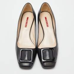 Prada Sport Black Leather Block Heel Pumps Size 39
