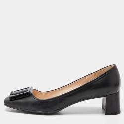 Prada Sport Black Leather Block Heel Pumps Size 39