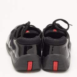 Pre Owned Prada Sport Black Mesh And Patent Leather Carrie Lace Up Sneakers Size 37.5