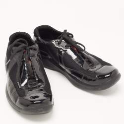 Pre Owned Prada Sport Black Mesh And Patent Leather Carrie Lace Up Sneakers Size 37.5