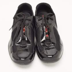 Pre Owned Prada Sport Black Mesh And Patent Leather Carrie Lace Up Sneakers Size 37.5