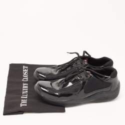 Pre Owned Prada Sport Black Mesh And Patent Leather Carrie Lace Up Sneakers Size 37.5