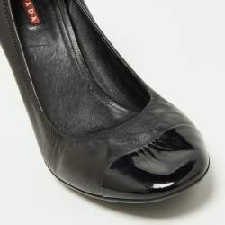 Pre Owned Prada Sport Black Leather and Patent Cap Toe Pumps Size 40