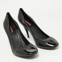 Pre Owned Prada Sport Black Leather and Patent Cap Toe Pumps Size 40