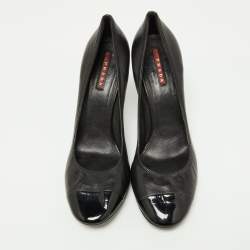 Pre Owned Prada Sport Black Leather and Patent Cap Toe Pumps Size 40