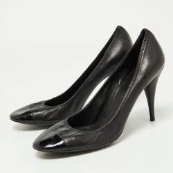 Pre Owned Prada Sport Black Leather and Patent Cap Toe Pumps Size 40