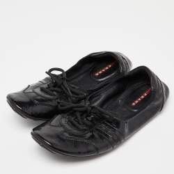 Prada Sport Black Patent Leather Lace-up Scrunch Ballet Flats Size 39