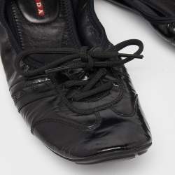 Pre Owned Prada Sport Black Patent Leather Lace-up Scrunch Ballet Flats Size 39