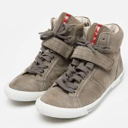 Prada Sport Grey Suede High Top Sneakers Size 36