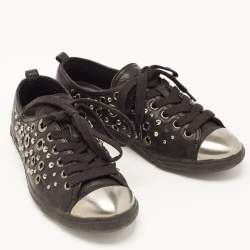 Prada Sport Black Leather Studded Low Top Sneakers Size 37