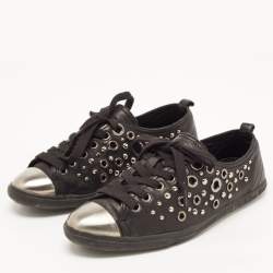 Prada Sport Black Leather Studded Low Top Sneakers Size 37
