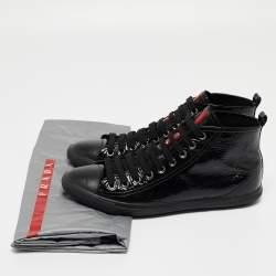 Pre Owned Prada Sport Black Patent High Top Sneakers Size 38