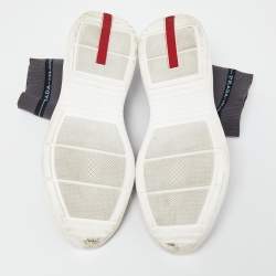 Pre Owned Prada Sport Grey Knit Fabric High Top Sneakers Size 39