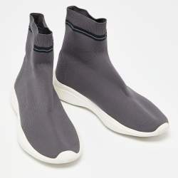 Pre Owned Prada Sport Grey Knit Fabric High Top Sneakers Size 39