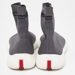 Pre Owned Prada Sport Grey Knit Fabric High Top Sneakers Size 39