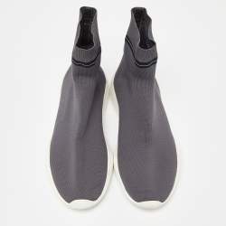 Pre Owned Prada Sport Grey Knit Fabric High Top Sneakers Size 39