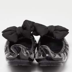 Pre Owned Prada Sport Black Patent Leather Bow Scrunch Ballet Flats Size 40