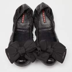 Pre Owned Prada Sport Black Patent Leather Bow Scrunch Ballet Flats Size 40