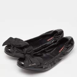 Pre Owned Prada Sport Black Patent Leather Bow Scrunch Ballet Flats Size 40