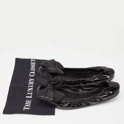 Pre Owned Prada Sport Black Patent Leather Bow Scrunch Ballet Flats Size 40