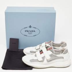 Pre Owned Prada Sport White Leather and Mesh Double Velcro Strap Slip On Sneakers Size 38.5