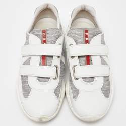 Pre Owned Prada Sport White Leather and Mesh Double Velcro Strap Slip On Sneakers Size 38.5