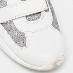Pre Owned Prada Sport White Leather and Mesh Double Velcro Strap Slip On Sneakers Size 38.5