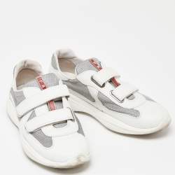 Pre Owned Prada Sport White Leather and Mesh Double Velcro Strap Slip On Sneakers Size 38.5