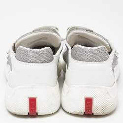 Pre Owned Prada Sport White Leather and Mesh Double Velcro Strap Slip On Sneakers Size 38.5