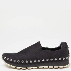 Prada Sport Black Nylon Crystals Embellished Slip On Sneakers Size 41