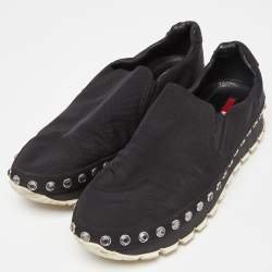 Prada Sport Black Nylon Crystals Embellished Slip On Sneakers Size 41