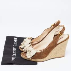 Pre Owned Prada Sport Brown Suede Wedge Slingback Sandals Size  41