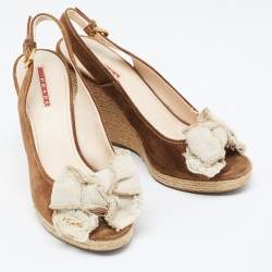 Pre Owned Prada Sport Brown Suede Wedge Slingback Sandals Size  41