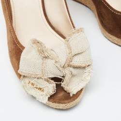 Pre Owned Prada Sport Brown Suede Wedge Slingback Sandals Size  41