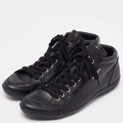 Prada Sports Black Leather High Top Sneakers Size 39
