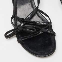 Pre Owned Prada Sport Black Patent Leather Strappy Bow Slingback Wedge Sandals Size 37