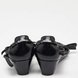 Pre Owned Prada Sport Black Patent Leather Strappy Bow Slingback Wedge Sandals Size 37