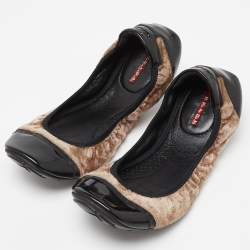 Pre Owned Prada Sport Black/Brown Patent Leather and Velvet Toe Cap Scrunch Ballet Flats Size 40.5
