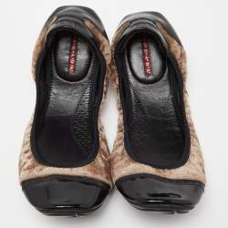 Pre Owned Prada Sport Black/Brown Patent Leather and Velvet Toe Cap Scrunch Ballet Flats Size 40.5