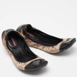 Pre Owned Prada Sport Black/Brown Patent Leather and Velvet Toe Cap Scrunch Ballet Flats Size 40.5